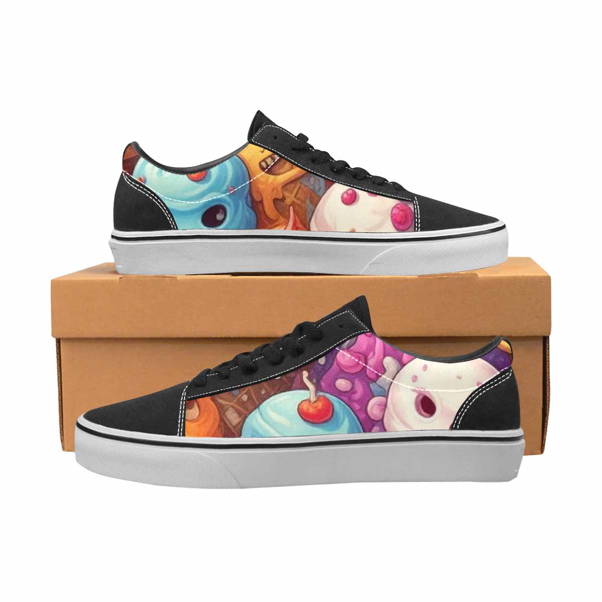 WOMEN'S Ice Cream Monsters  Lace-Up Canvas Melting Art Custom Sneakers