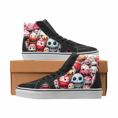 WOMEN'S Monsters Black & Red Ink High Top Canvas Custom Design Wallpaper Art Original Art Sneakers