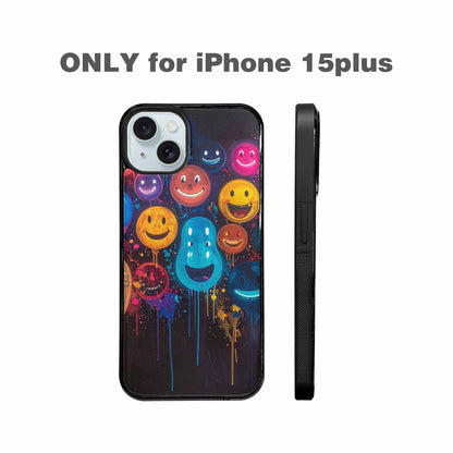 iPhone 15 Plus Case — Smiley Faces Glow Smiley Faces Pattern, Custom Made Phone Cover