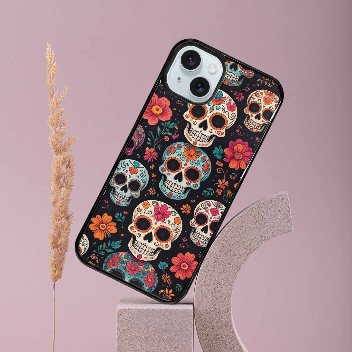 iPhone 15 Plus Case — Dia De Los Muertos Sugar Skull, Custom Phone Case
