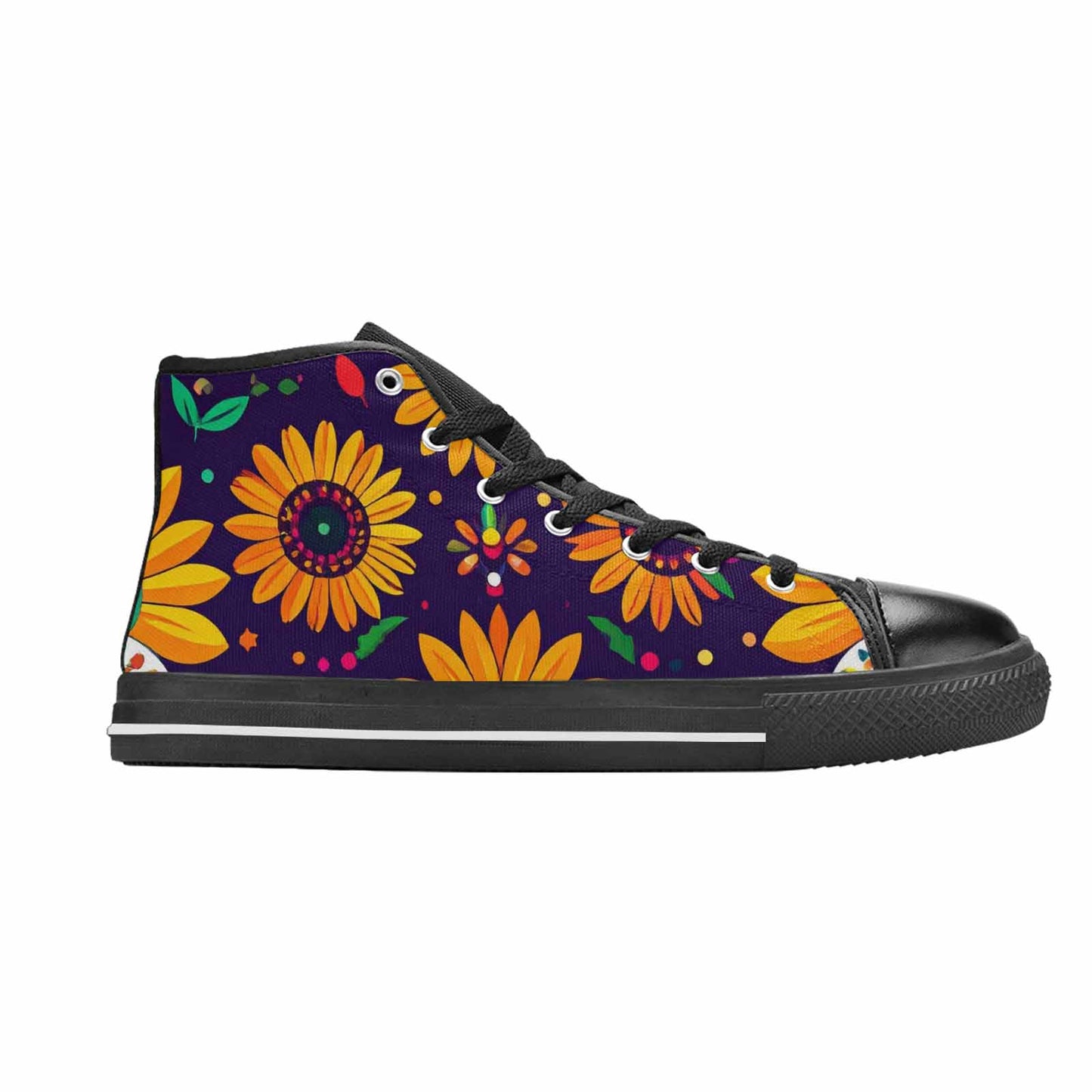WOMEN'S Sunflowers And Skulls High Top Canvas Grunge Shoes