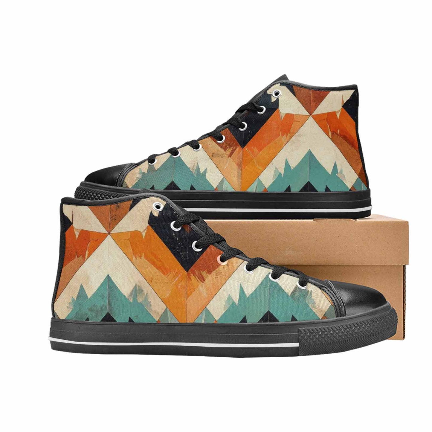 MEN'S Southwestern Geometric Diamond High Top Canvas Grunge Custom Shoes