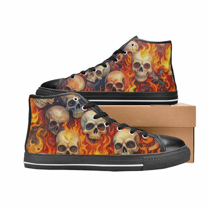 MEN'S Skulls - Flaming High Top Canvas Grunge Custom Shoes