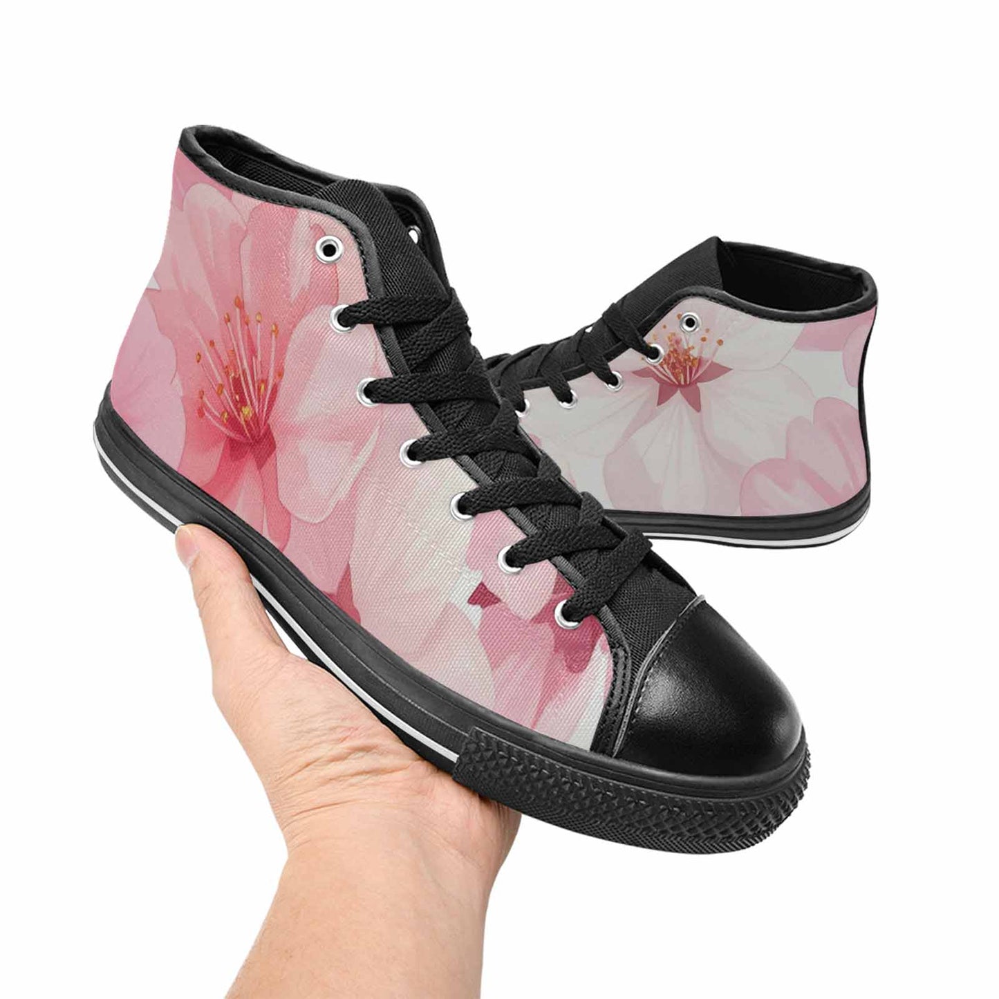 WOMEN'S Japanese Cherry Blossom High Top Canvas Wallpaper Art Sneakers