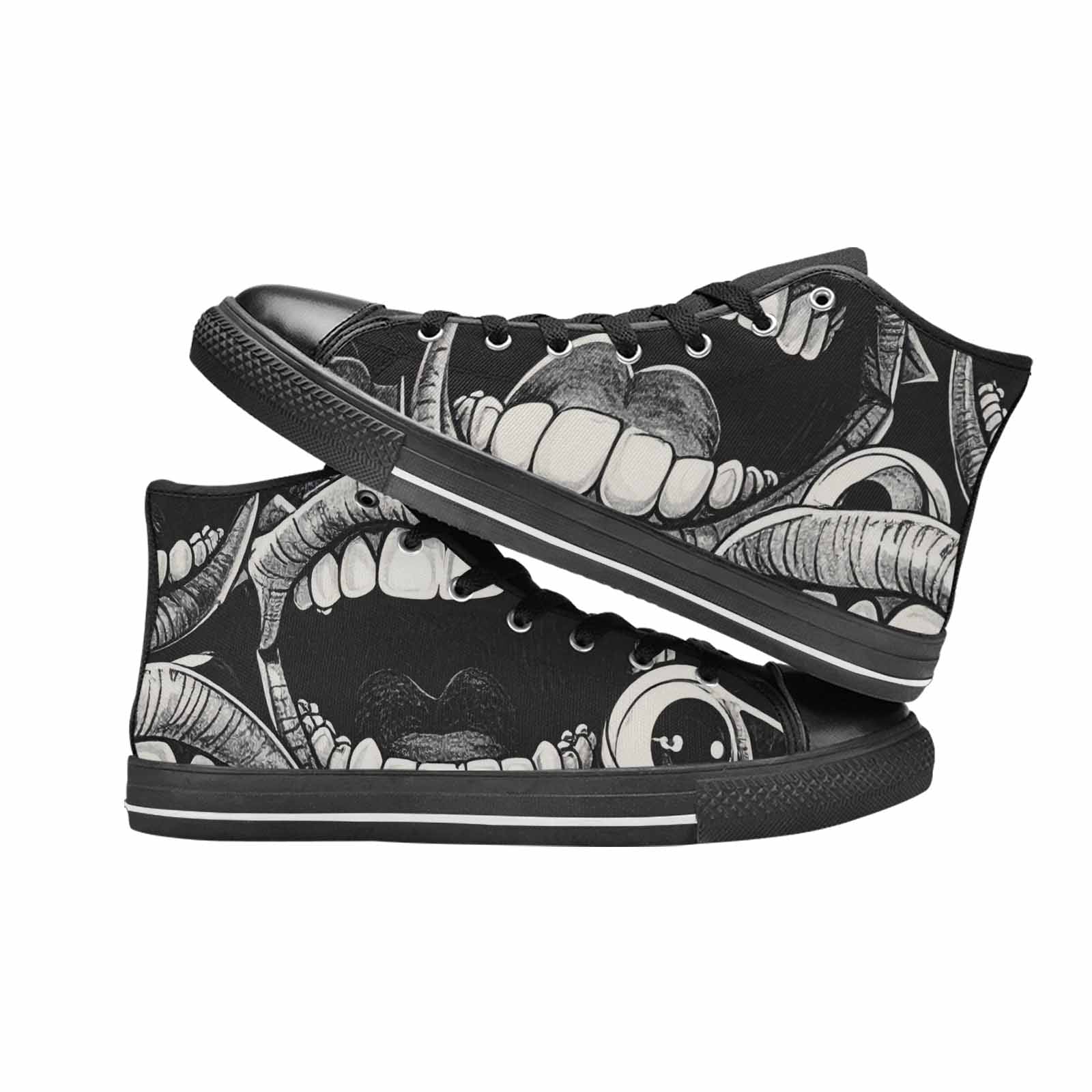 WOMEN'S Googly Cartoon Mouths High Top Canvas Surreal Custom Sneakers