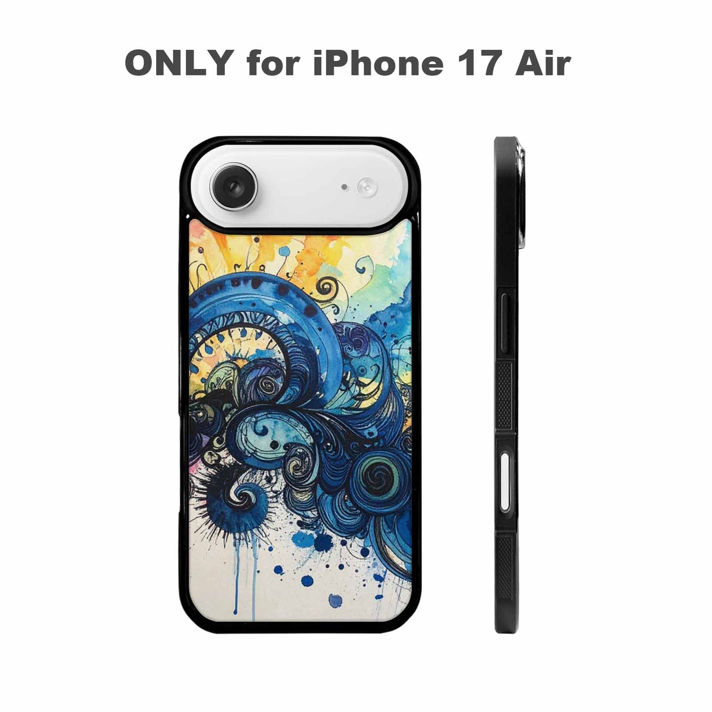 iPhone 17 Air Case — Tie Dye Swirls Black Blue Tie, Custom Phone Case