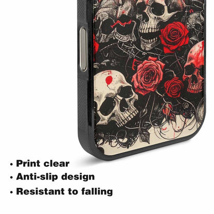 iPhone 16 Pro Case — Skull And Roses Black Red Ink, Custom Designed Case Cover
