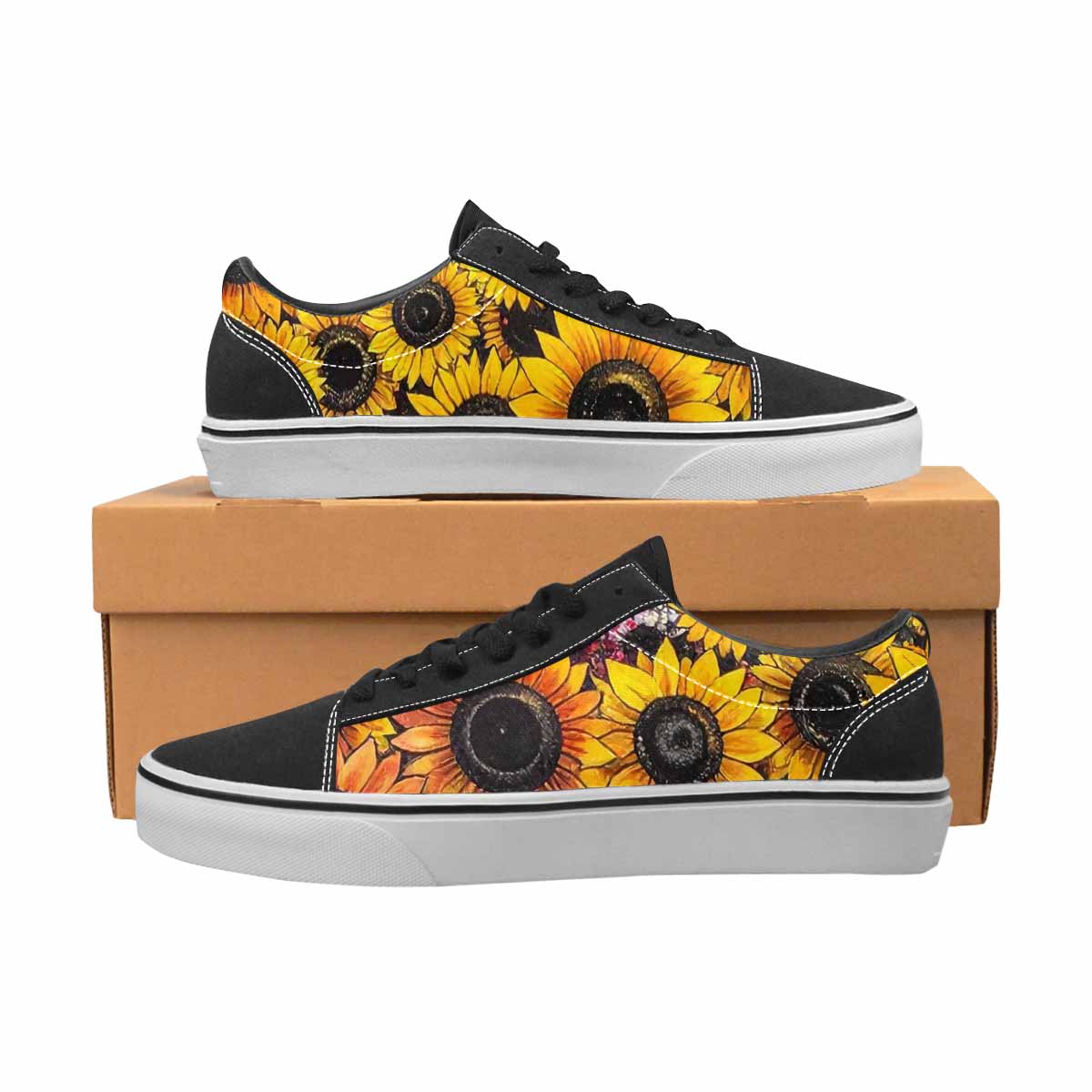 WOMEN'S Sunflower Burst Lace-Up Canvas Melting Art Custom Sneakers