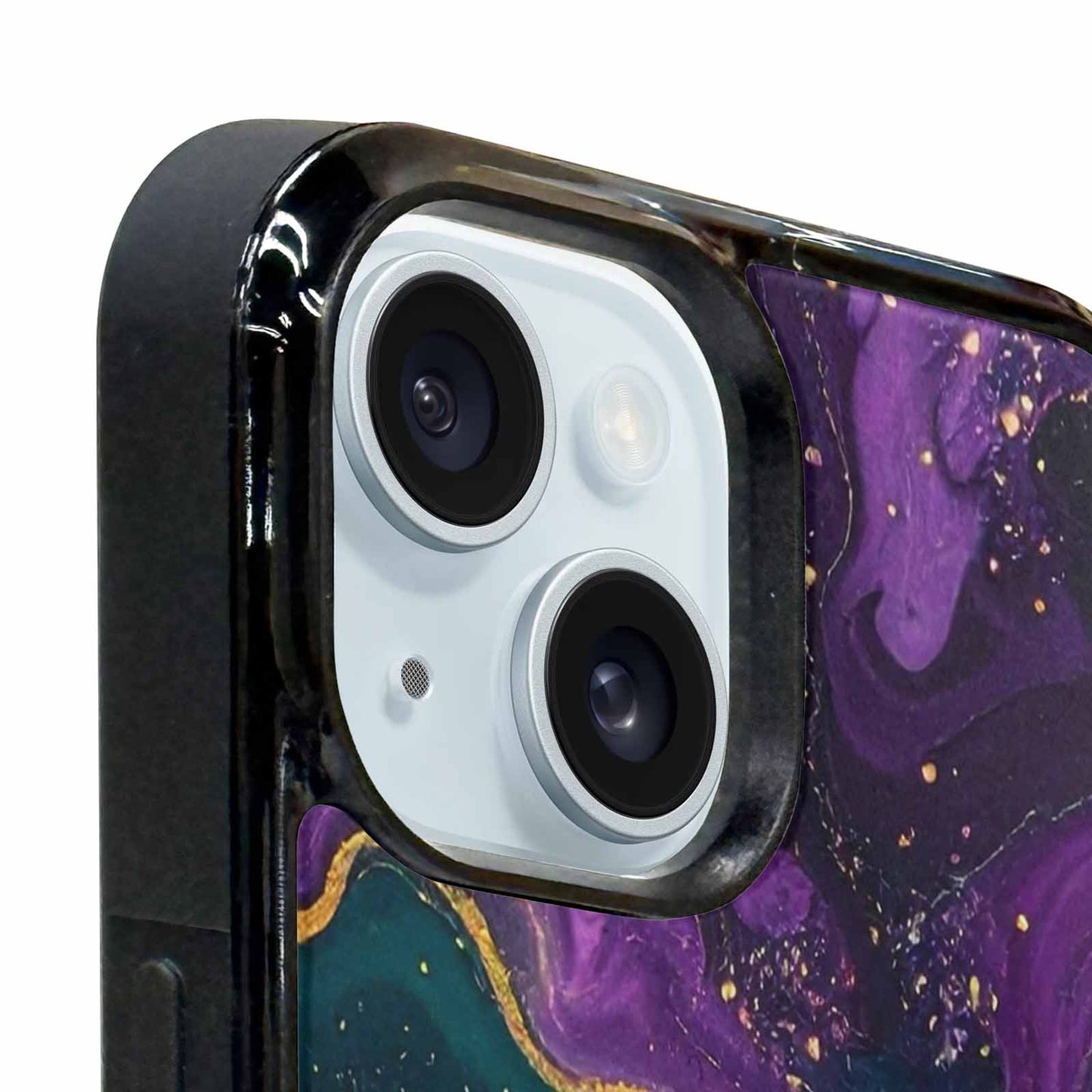 iPhone 15 Plus Case — Marbled Swirl Texture Blended With Galaxy, Custom Printed Phone Case