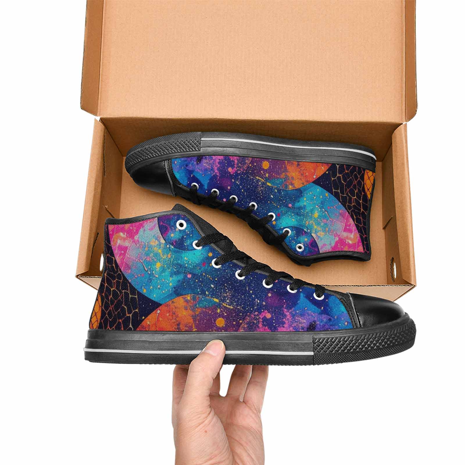 WOMEN'S Galaxy Snake Print High Top Canvas Surreal Sneakers
