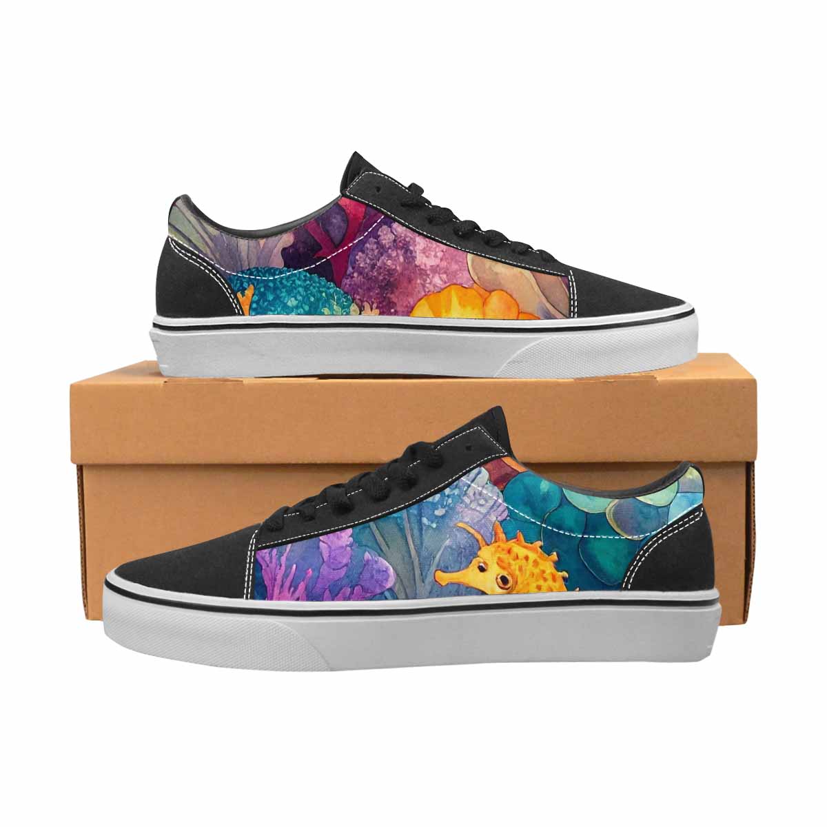WOMEN'S Fish Scale Coral Canvas Lace-Up Grunge Custom Sneakers
