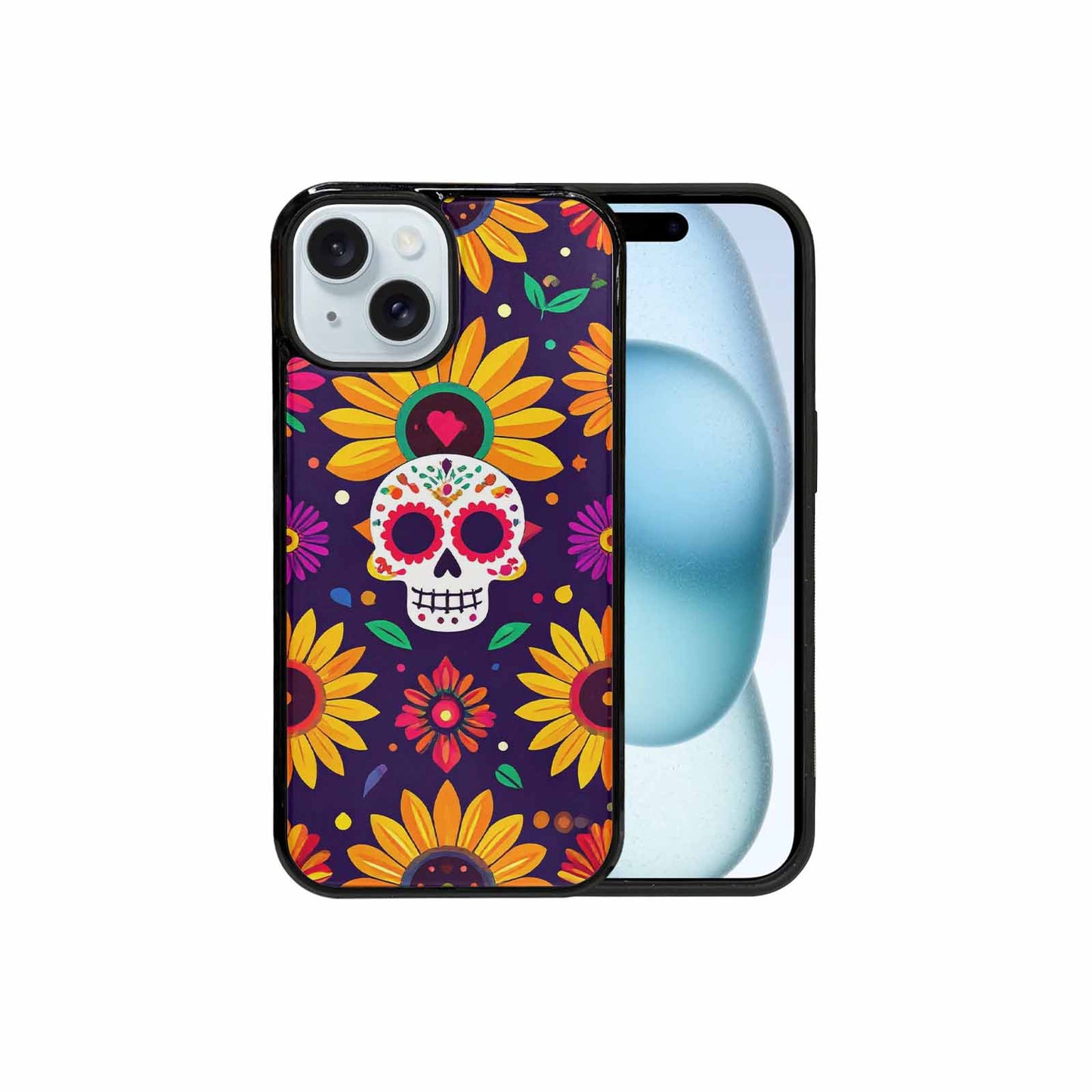 iPhone 15 Case — Sunflowers Hundreds Of Skulls Art Seamless, Custom Printed Phone Case