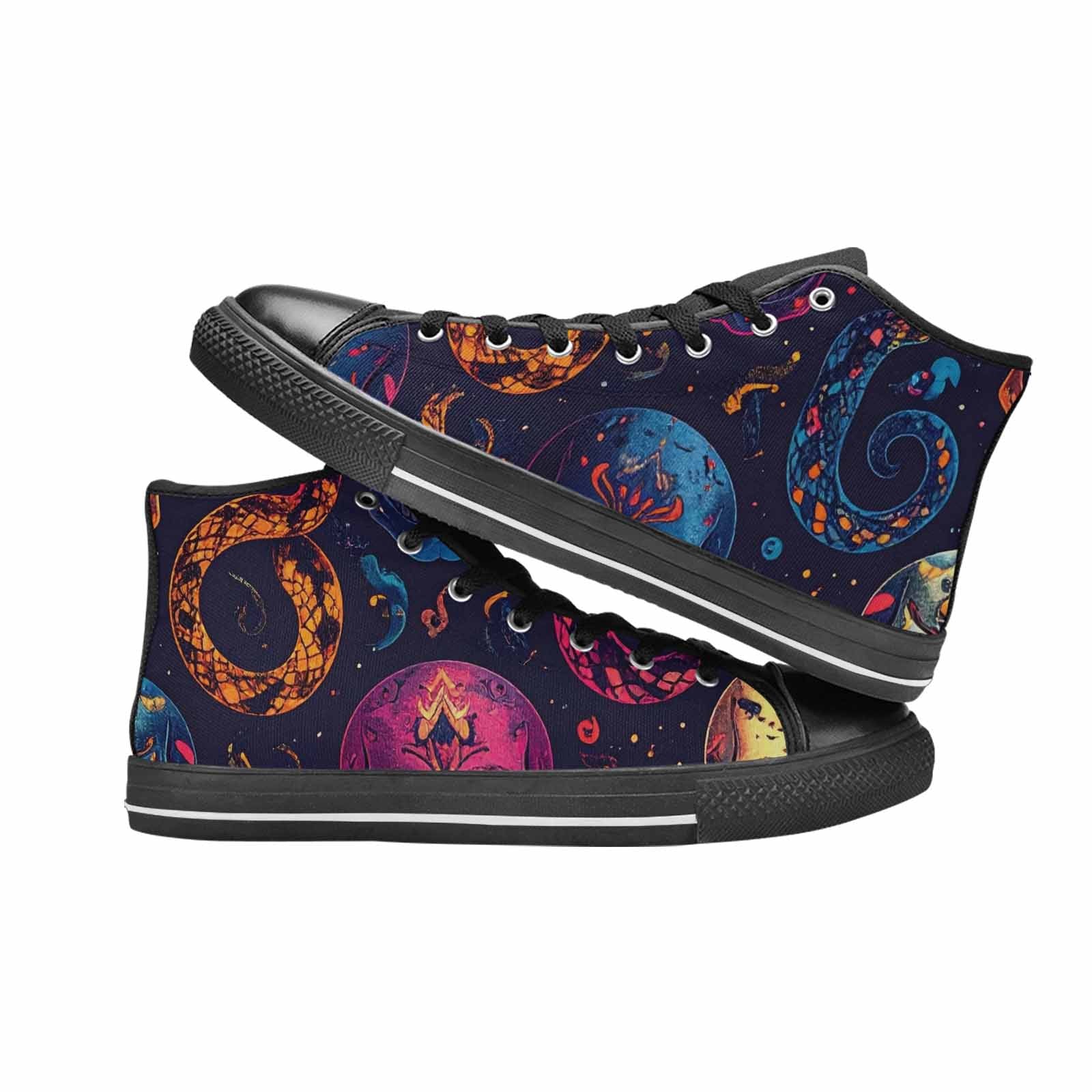 WOMEN'S Snake Skulls Print High Top Canvas Neon Fantasy Custom Shoes