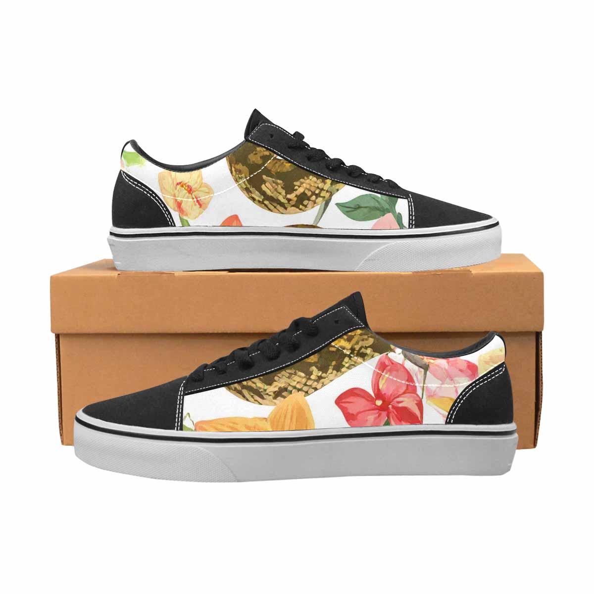 WOMEN'S Floral Snake Print Canvas Lace-Up Surreal Custom Sneakers