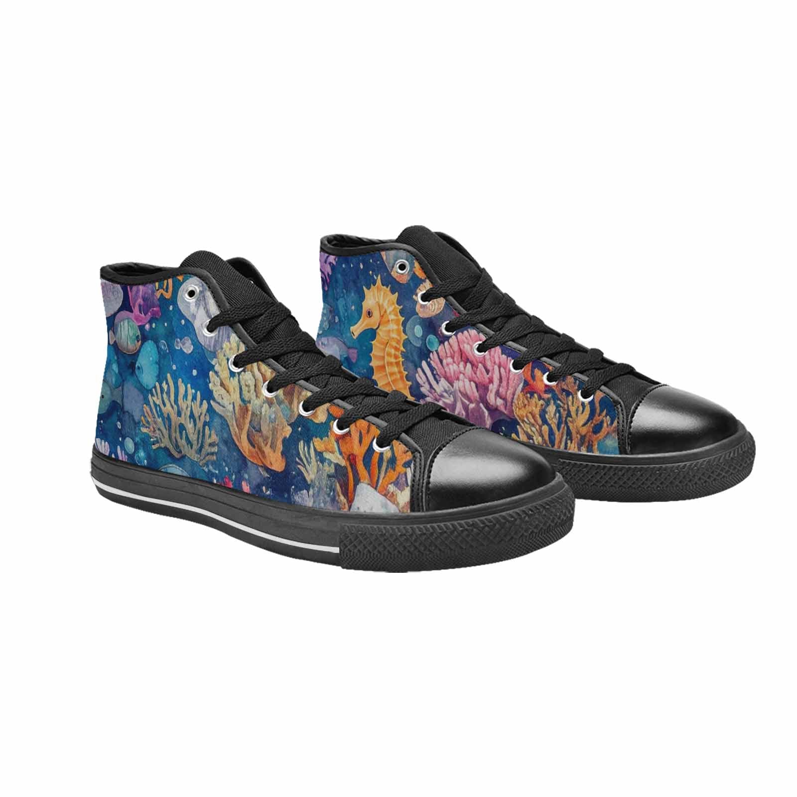 WOMEN'S Fish Scale Coral High Top Canvas Dark Academia Custom Shoes