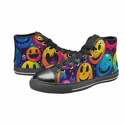 MEN'S Yellow Smiley Face High Top Canvas Wallpaper Art Custom Sneakers
