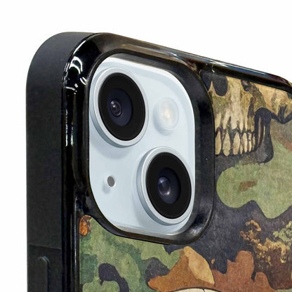 iPhone 15 Plus Case — Military Camo Texture Combined With Distressed, Unique Phone Case Design