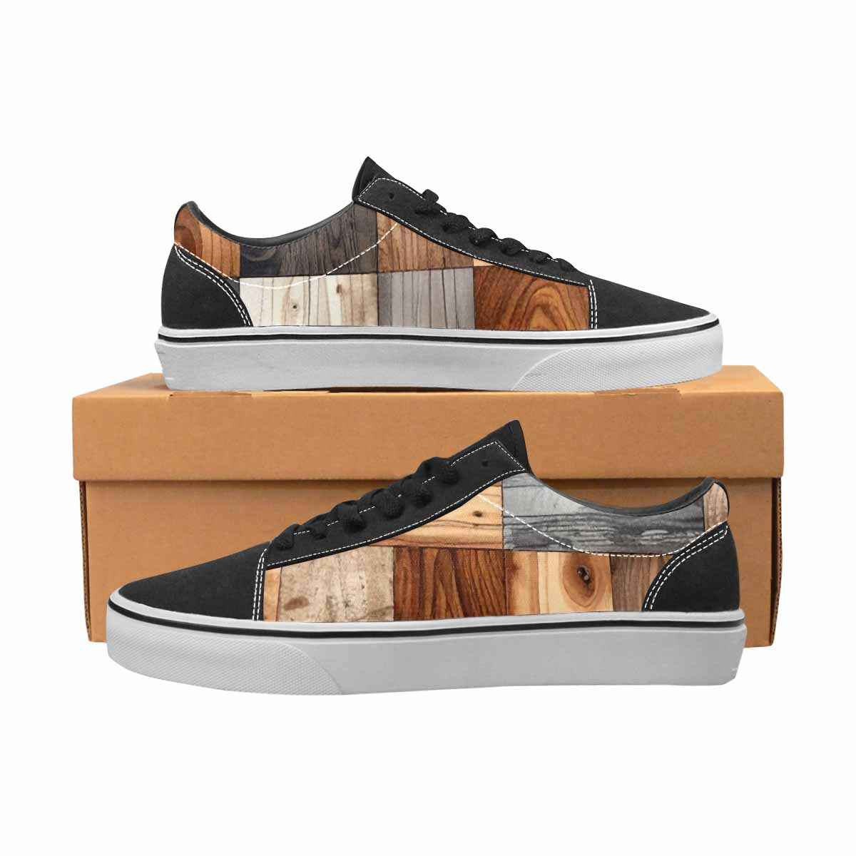 WOMEN'S Wood Grain Texture Canvas Lace-Up Neon Fantasy Custom Sneakers