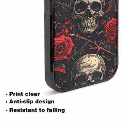 iPhone 15 Plus Case — Gothic Skulls Roses, Custom Art Phone Cover