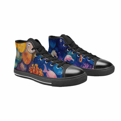 WOMEN'S Fish Scale Coral High Top Canvas Dark Academia Custom Sneakers