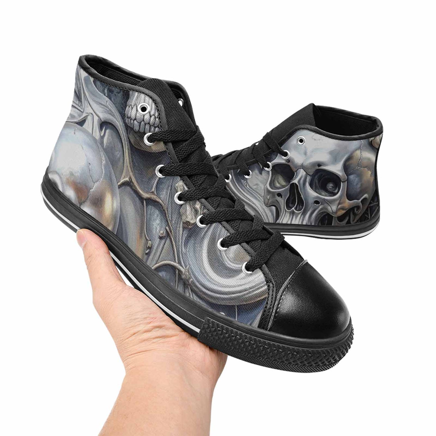 WOMEN'S Skulls Roses Chrome Airbrush High Top Canvas Surreal Shoes