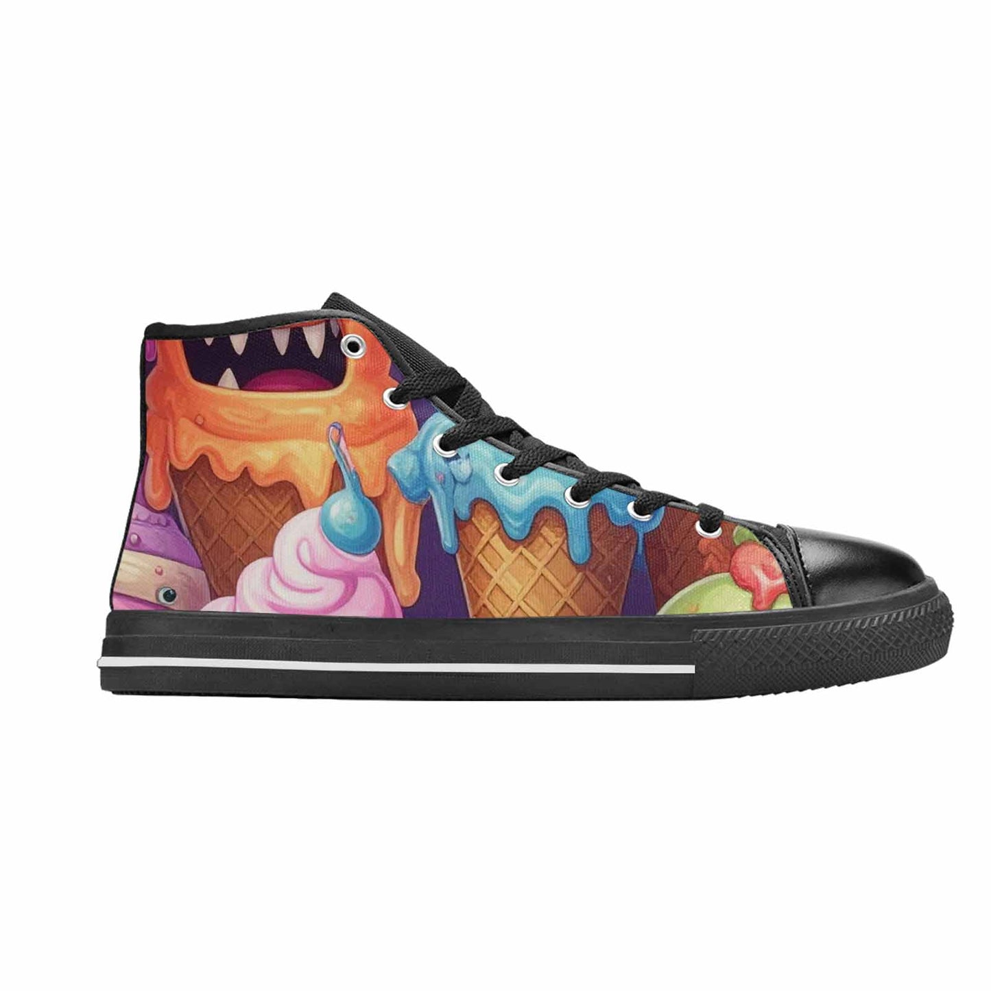 MEN'S Melting Icecream Cone Monster High Top Canvas Vibrant Chaos Shoes