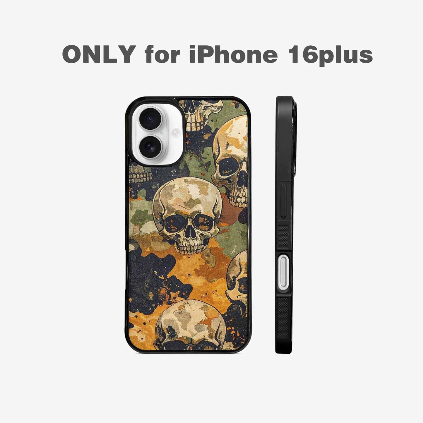 iPhone 16 Plus Case — Military Camo Skull Custom, Unique Phone Case Design
