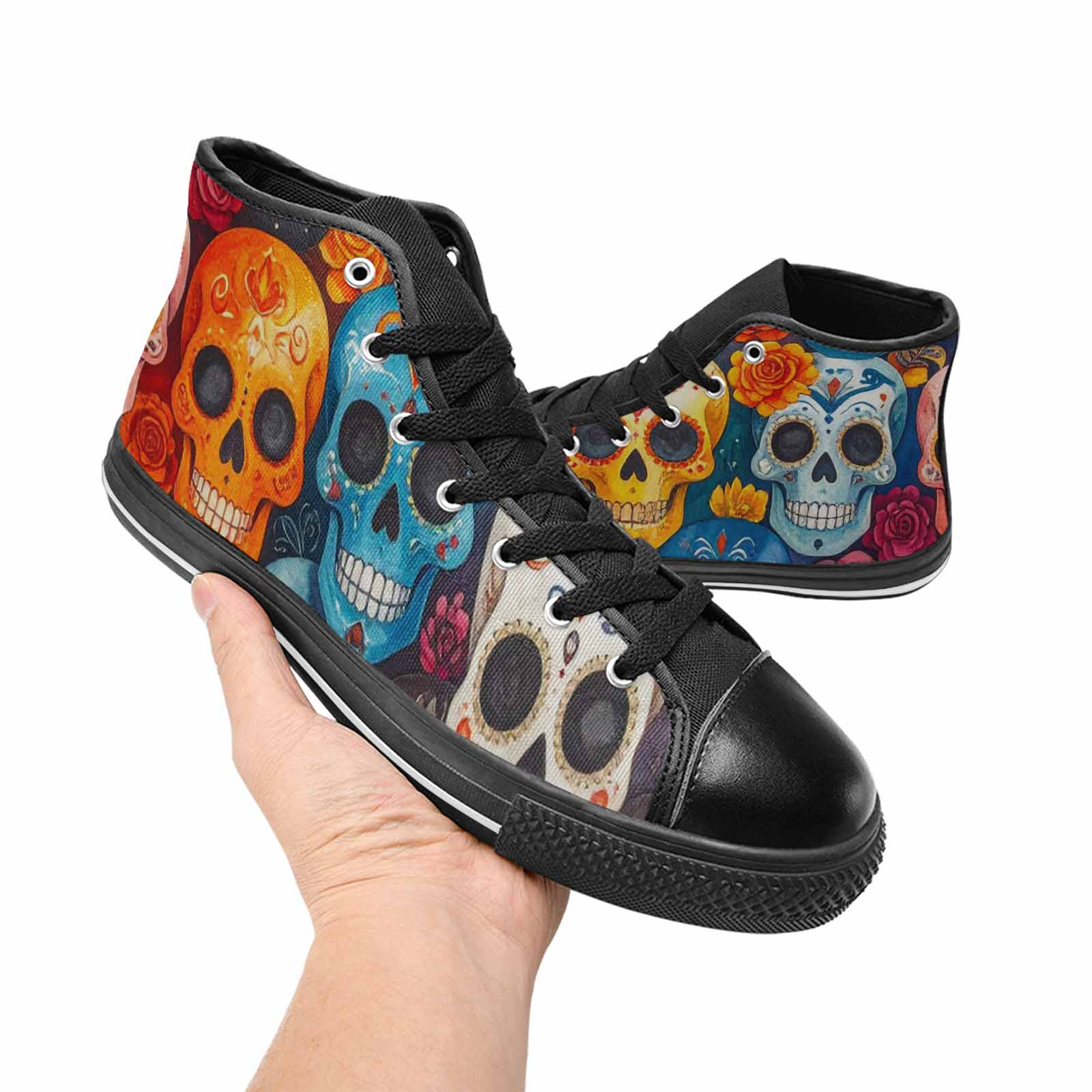 WOMEN'S Skull High Top Canvas Aesthetic Custom Sneakers
