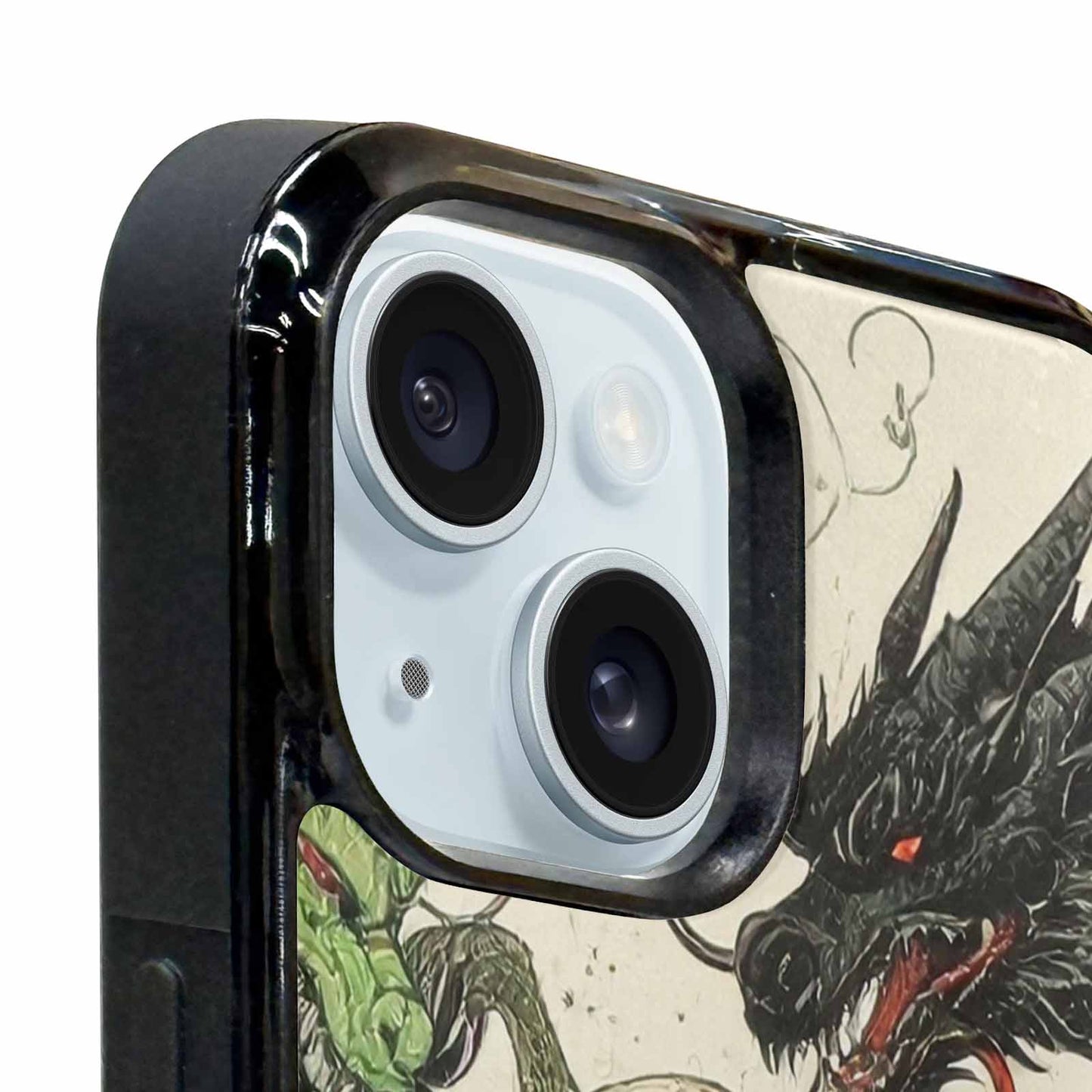 iPhone 15 Plus Case — Dragon Scale Black Green Ink Dragons, Personalized Phone Case