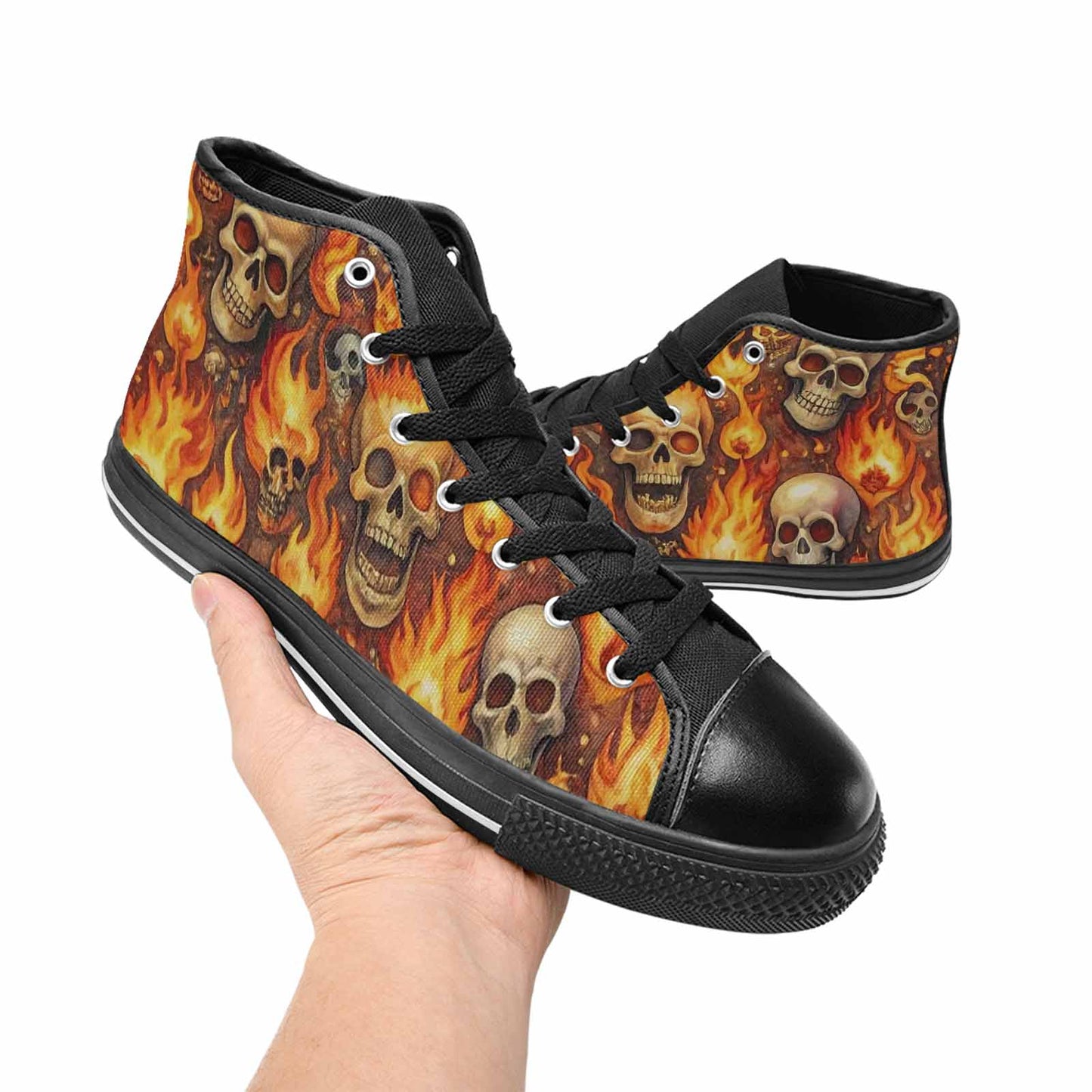 MEN'S Skulls - Flaming High Top Canvas Vivid Custom Shoes