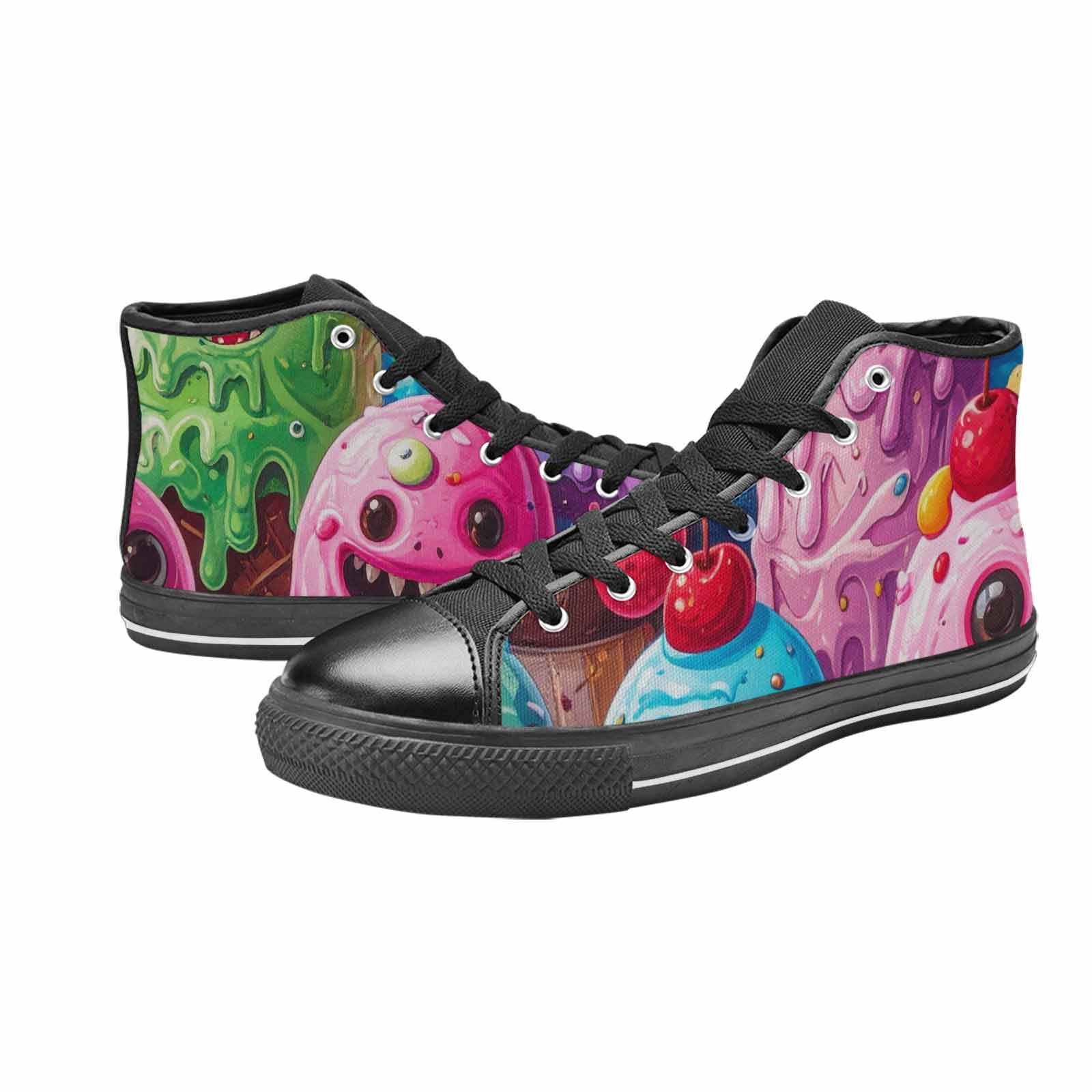MEN'S Melting Icecream Monster Cherry High Top Canvas Surreal Custom Sneakers