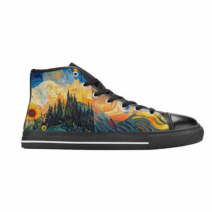 WOMEN'S Van Gogh-Style Swirl High Top Canvas Neon Fantasy Sneakers