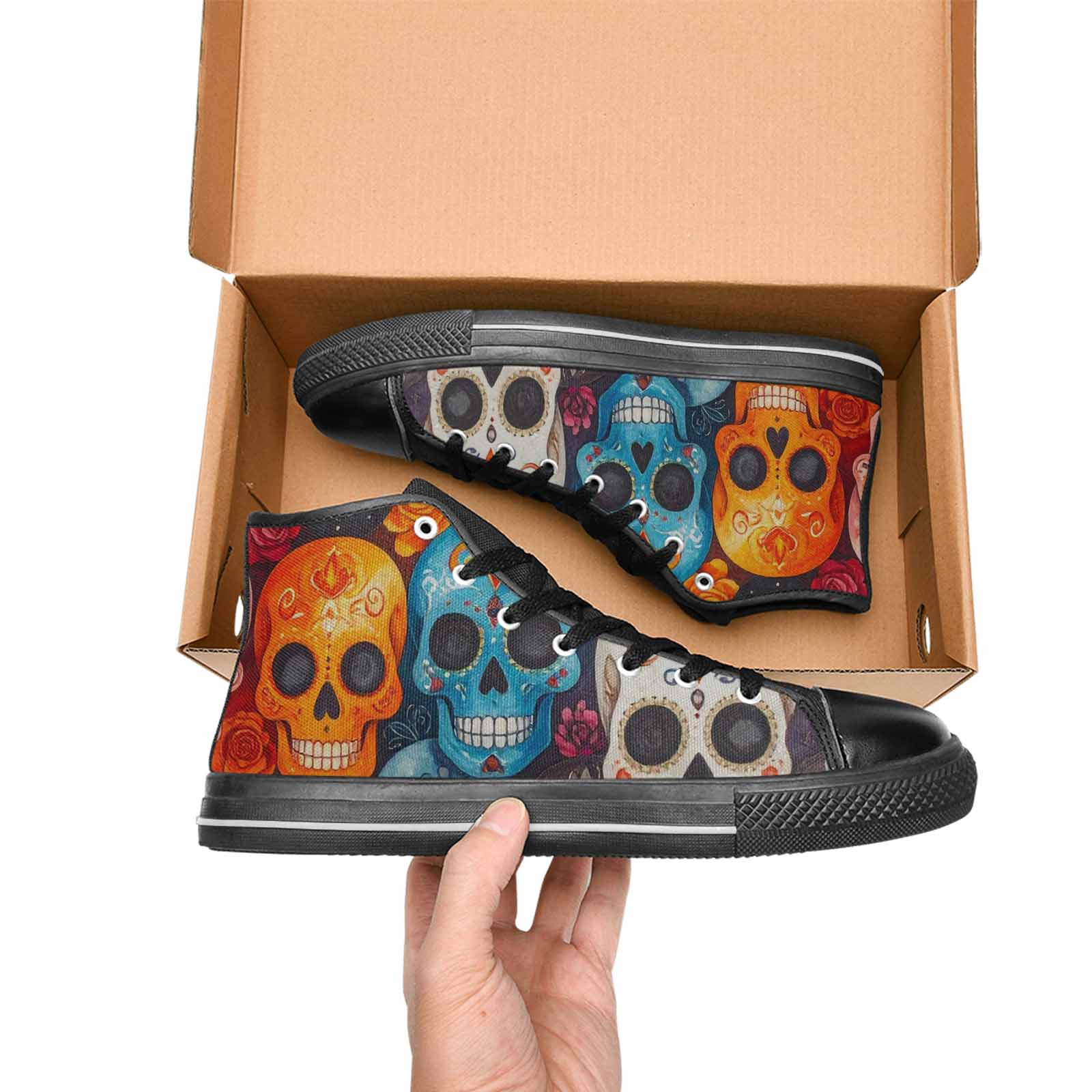 WOMEN'S Skull High Top Canvas Aesthetic Custom Sneakers