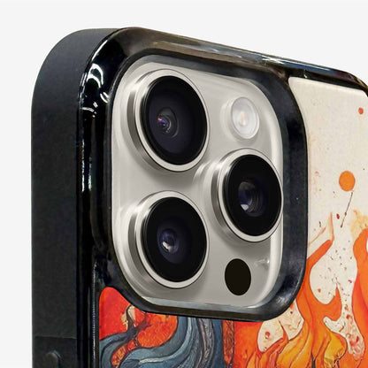 iPhone 16 Pro Case — Flame Burst Black Red Ink Flame, Original Design Phone Case