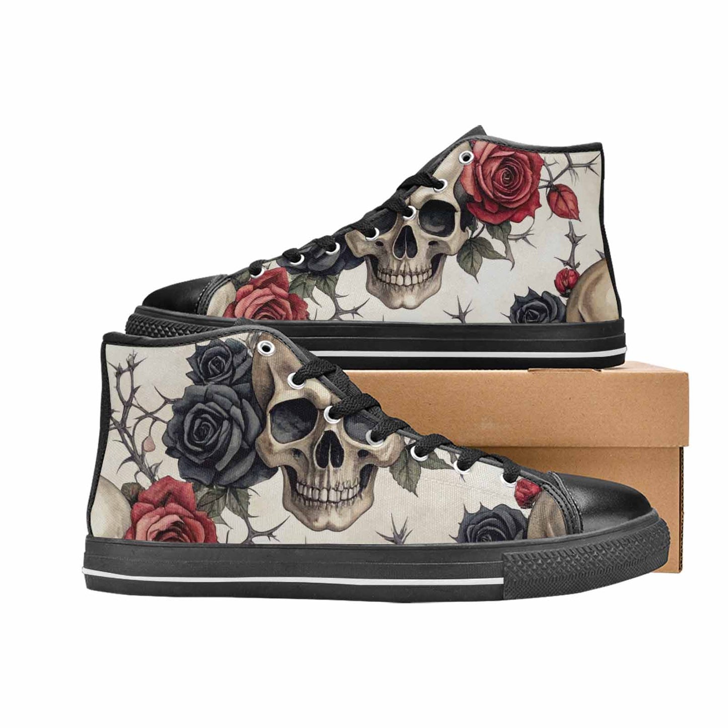 MEN'S Skulls - Roses High Top Canvas Neon Fantasy Custom Shoes