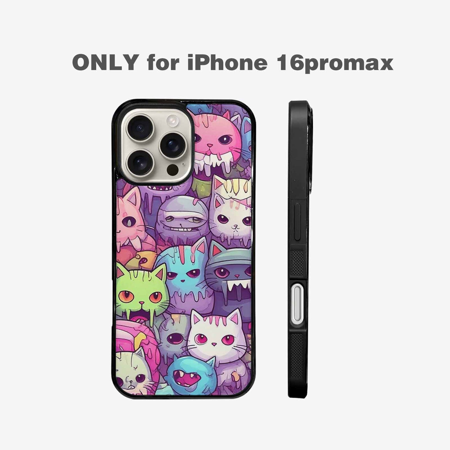 iPhone 16 Pro Max Case — Pastel Gore Cat Character Pattern Hundreds, Custom Art Phone Cover