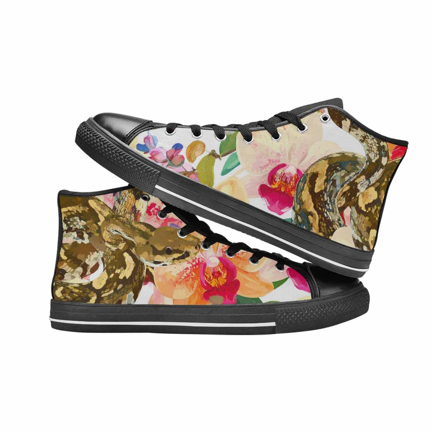 MEN'S Floral Snake Print High Top Canvas Grunge Custom Shoes