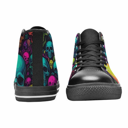 WOMEN'S Skulls - Neon High Top Canvas Wallpaper Art Custom Shoes