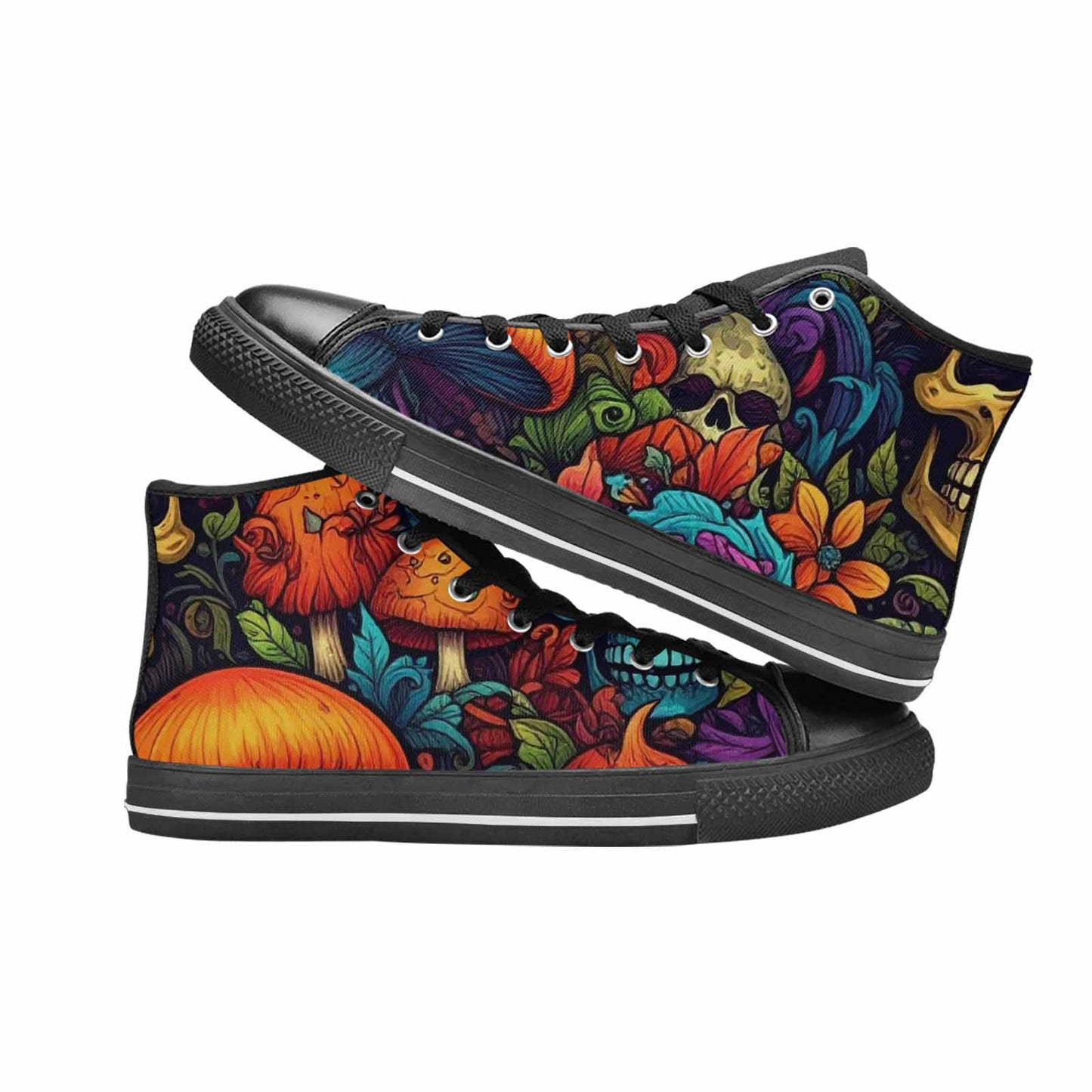MEN'S Mushrooms And Skulls High Top Canvas Aesthetic Custom Sneakers