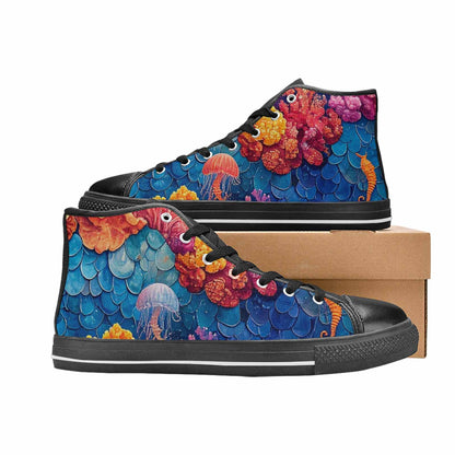 WOMEN'S Fish Scale Coral High Top Canvas Surreal Shoes