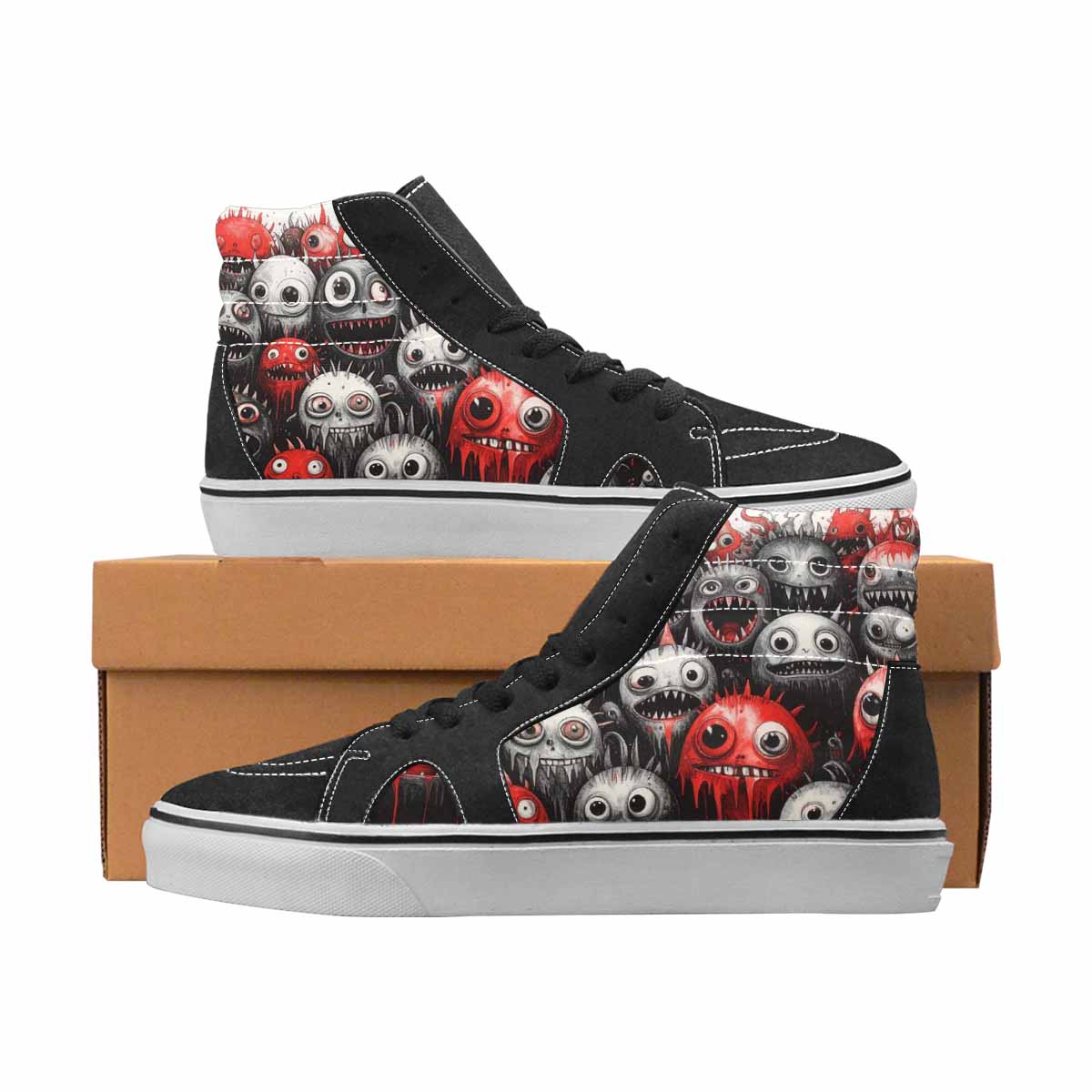 WOMEN'S Monsters Black & Red Ink High Top Canvas Graphic Print Cottagecore Shoes