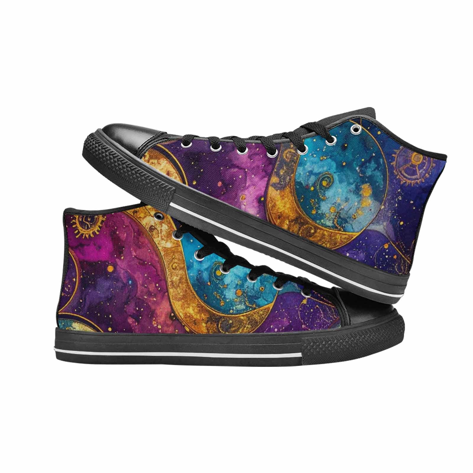 WOMEN'S Steampunk Galaxy High Top Canvas Vibrant Chaos Shoes