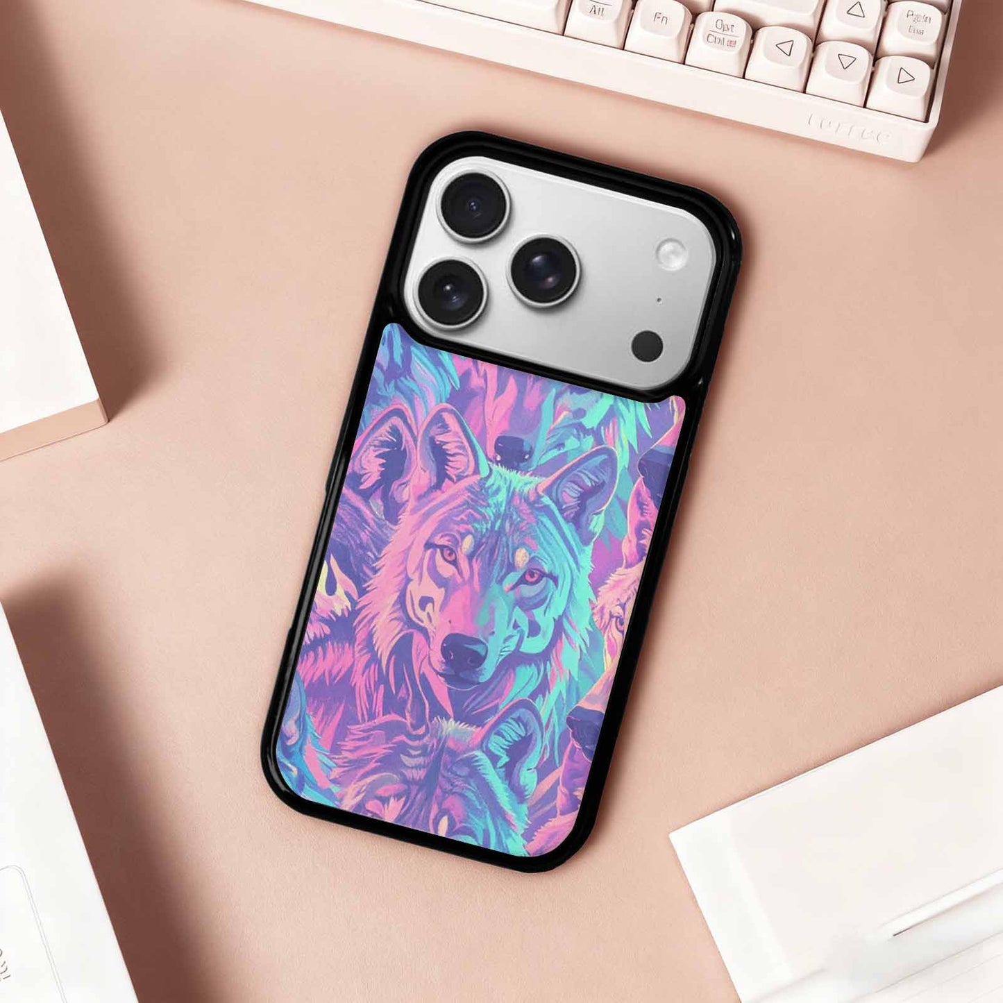 iPhone 17 Pro Case — Neon Zebra Print Wolf Animal Print, Original Design Phone Case