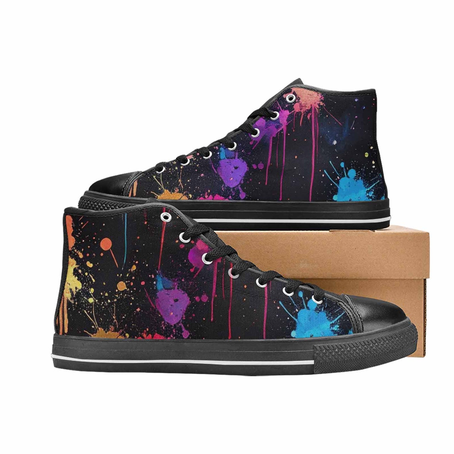 WOMEN'S Paint Splatter High Top Canvas Wallpaper Art Custom Shoes