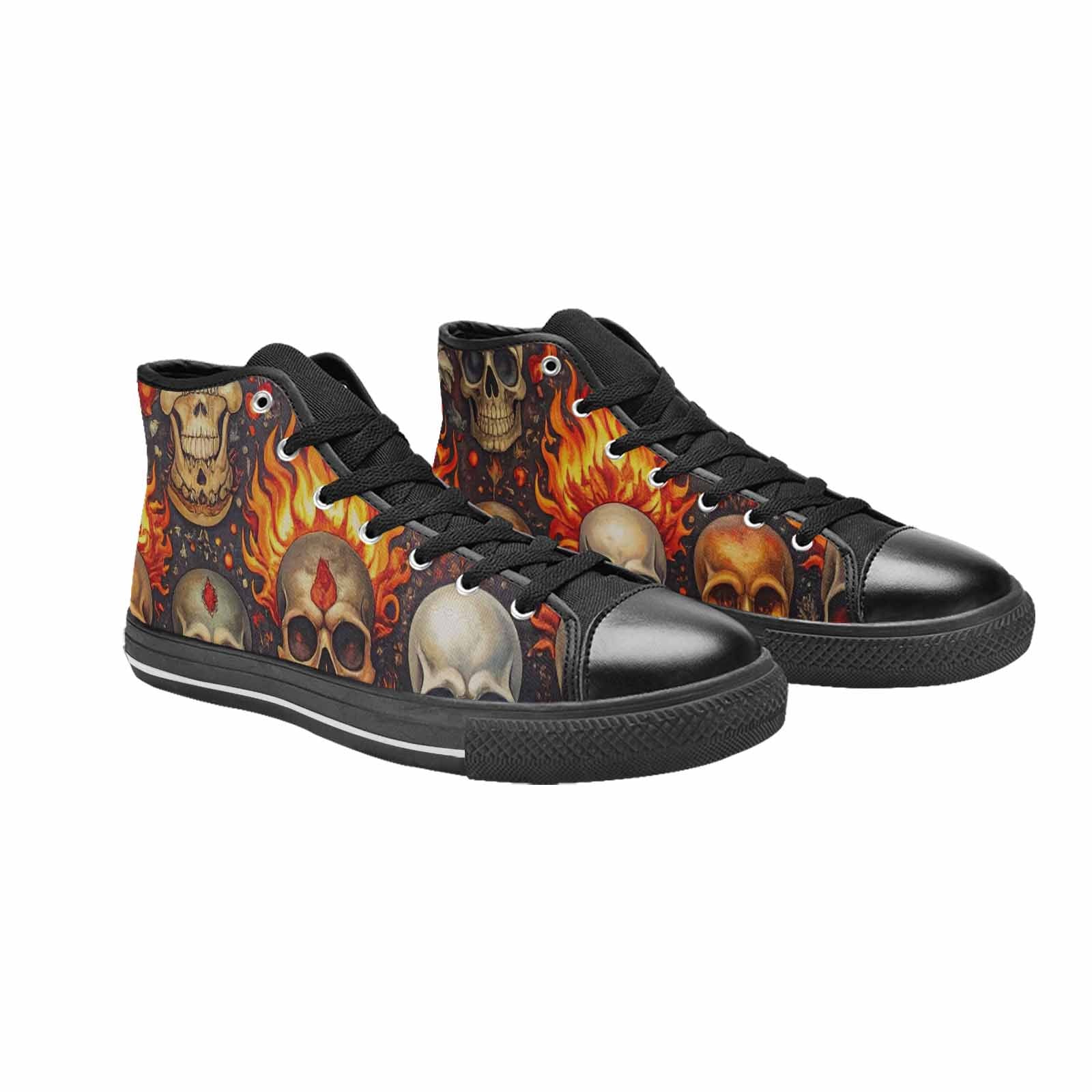 WOMEN'S Skulls - Flaming High Top Canvas Grunge Custom Sneakers