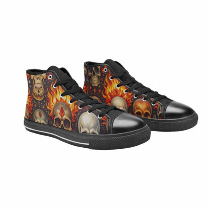 WOMEN'S Skulls - Flaming High Top Canvas Grunge Custom Sneakers