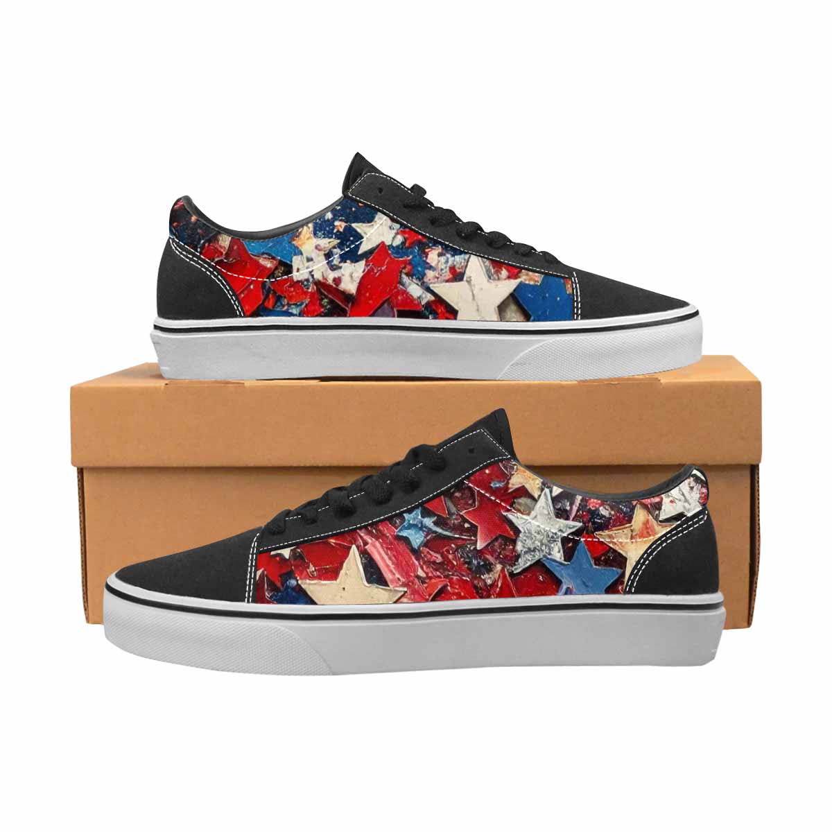 WOMEN'S Patriotic Stars Stripes Lace-Up Canvas Kaleidoscope Custom Sneakers