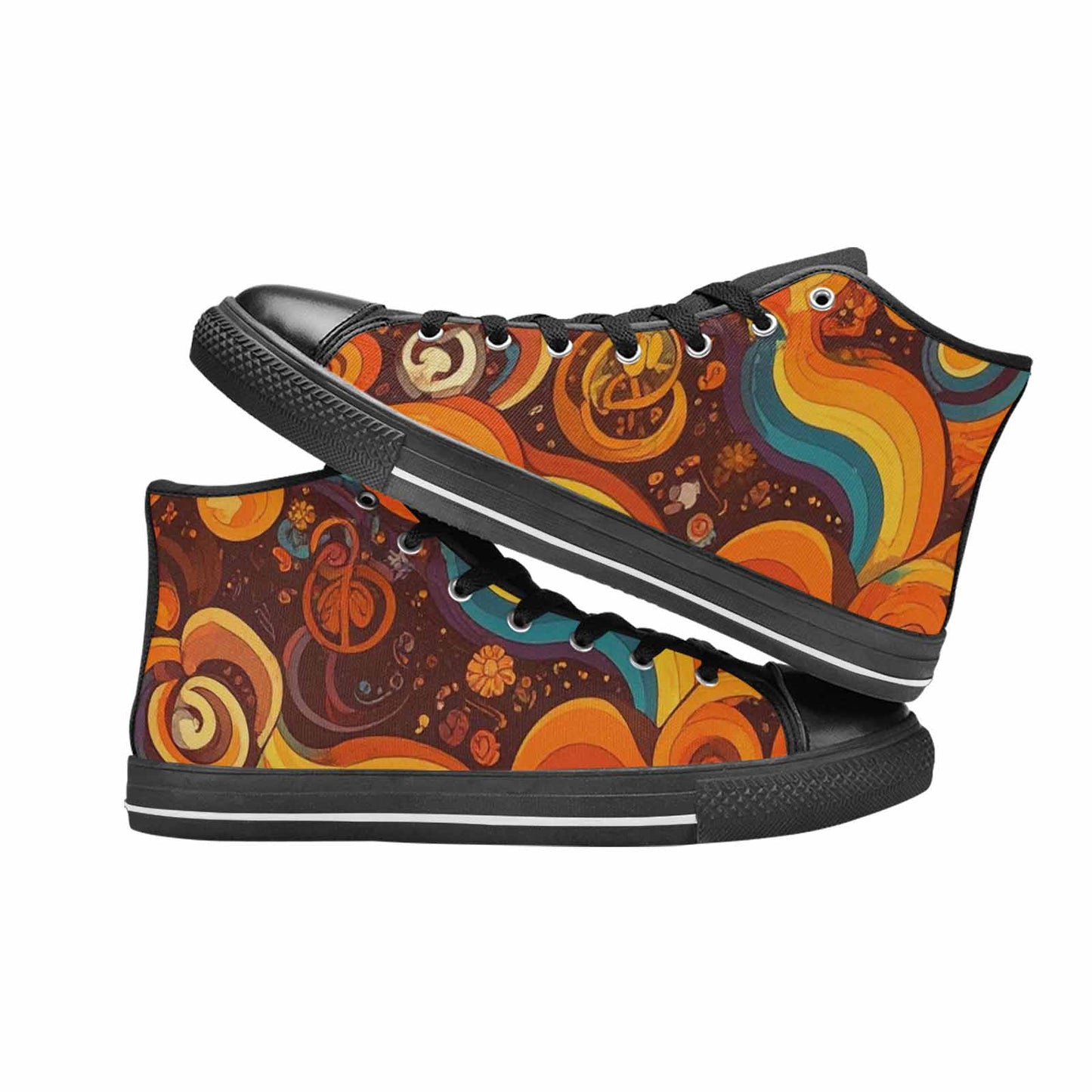 WOMEN'S Groovy 70S Peace High Top Canvas Vibrant Chaos Sneakers