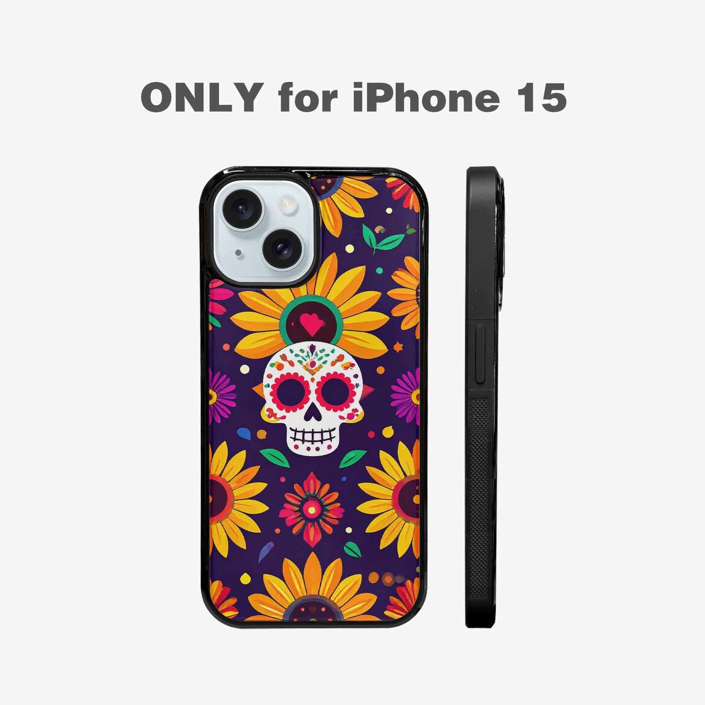 iPhone 15 Case — Sunflowers Hundreds Of Skulls Art Seamless, Custom Printed Phone Case