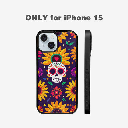 iPhone 15 Case — Sunflowers Hundreds Of Skulls Art Seamless, Custom Printed Phone Case